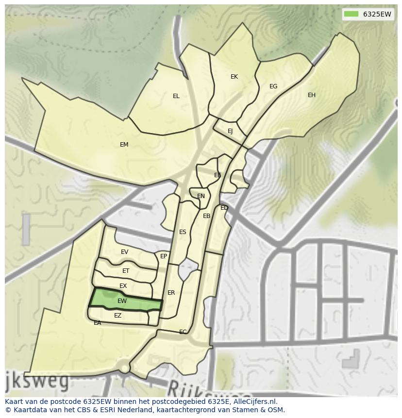 Afbeelding van het postcodegebied 6325 EW op de kaart.