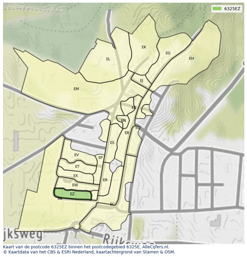 Afbeelding van het postcodegebied 6325 EZ op de kaart.