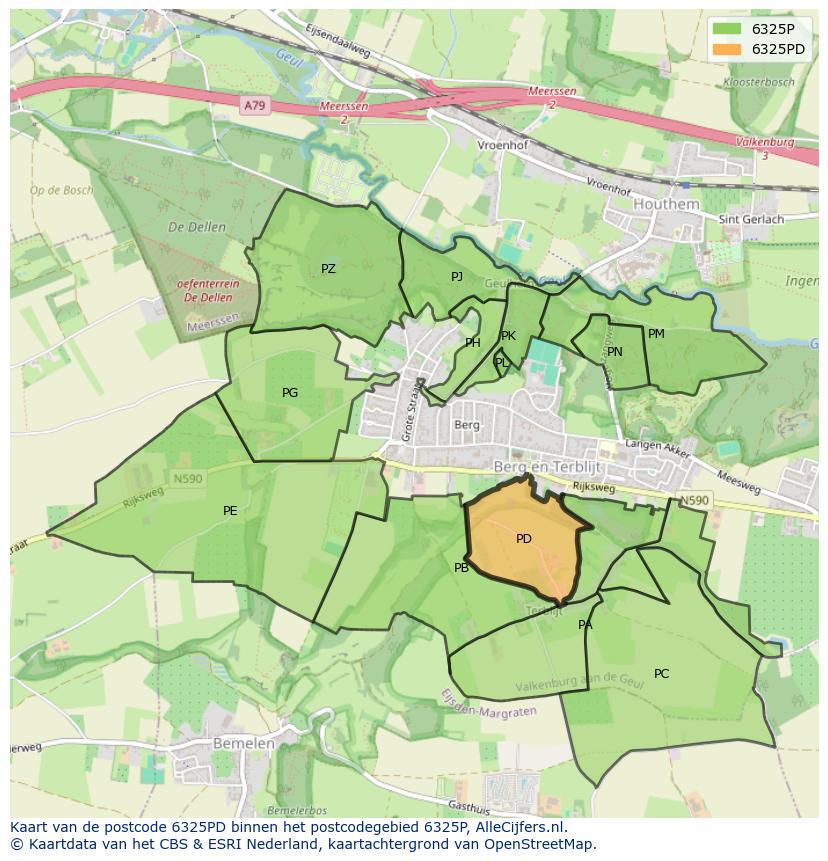Afbeelding van het postcodegebied 6325 PD op de kaart.