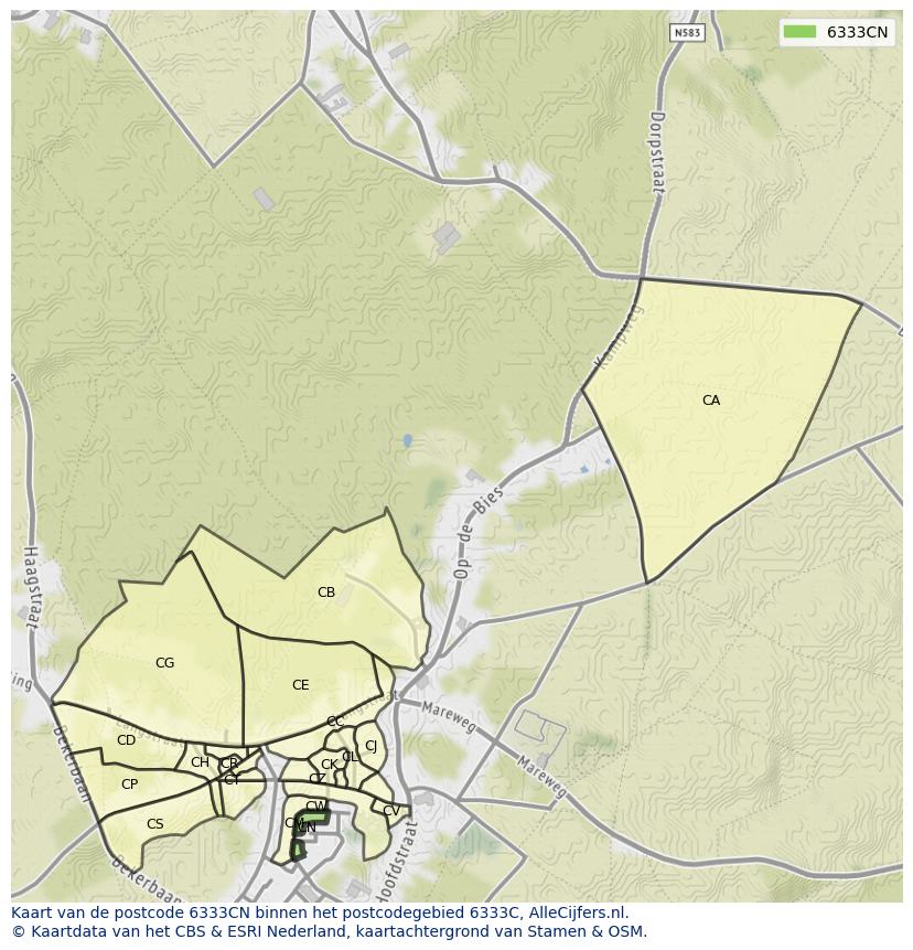 Afbeelding van het postcodegebied 6333 CN op de kaart.