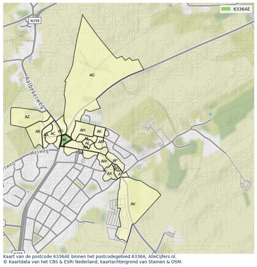 Afbeelding van het postcodegebied 6336 AE op de kaart.