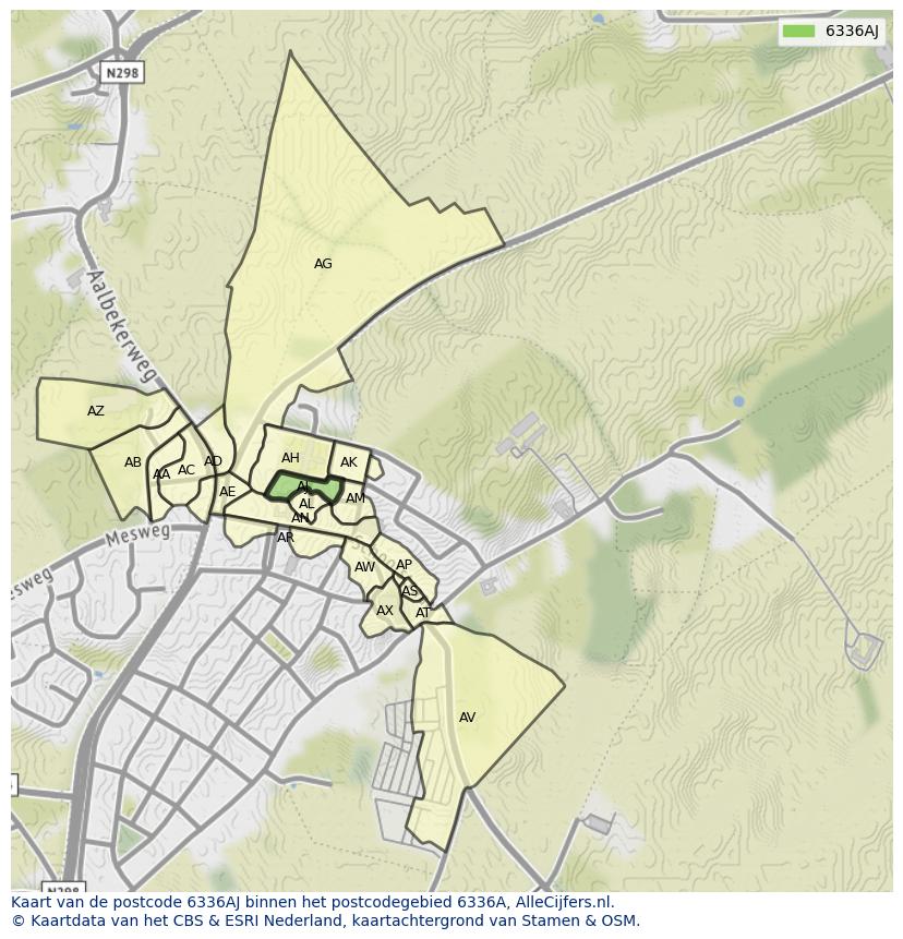 Afbeelding van het postcodegebied 6336 AJ op de kaart.