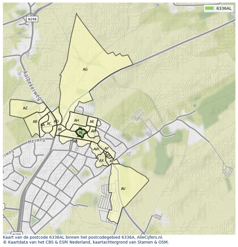 Afbeelding van het postcodegebied 6336 AL op de kaart.