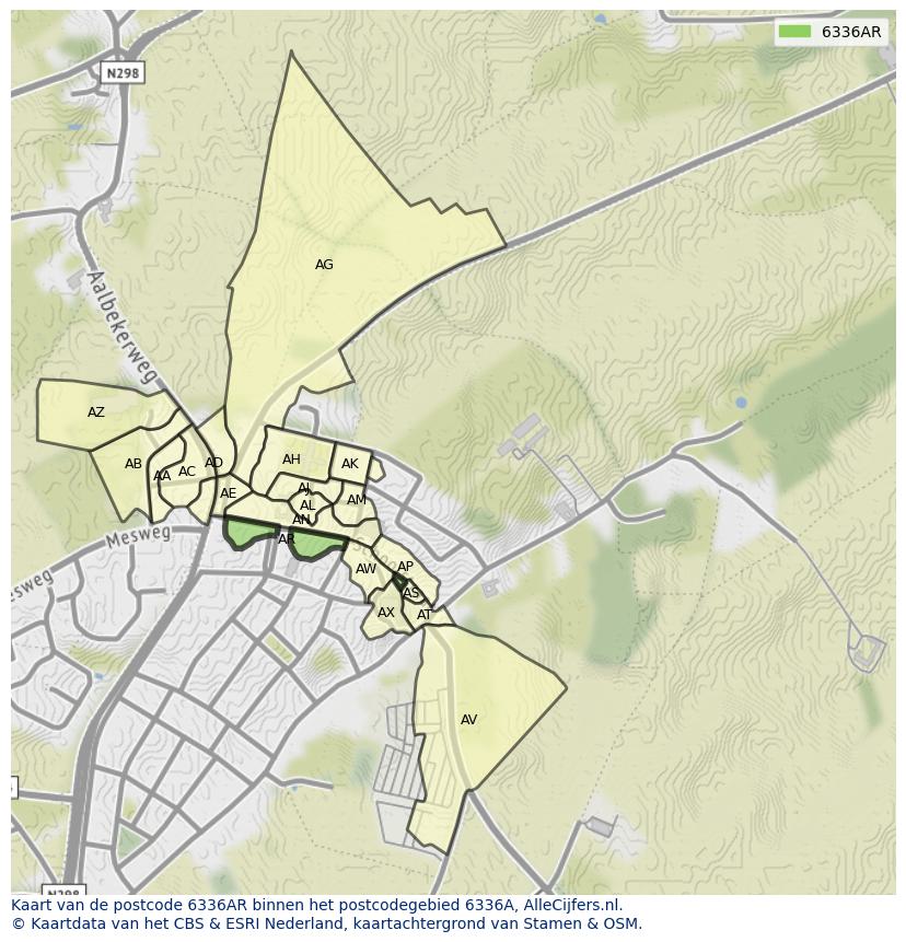 Afbeelding van het postcodegebied 6336 AR op de kaart.