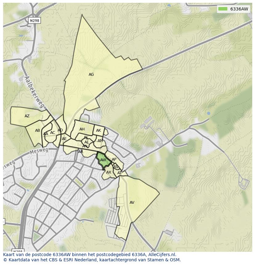 Afbeelding van het postcodegebied 6336 AW op de kaart.