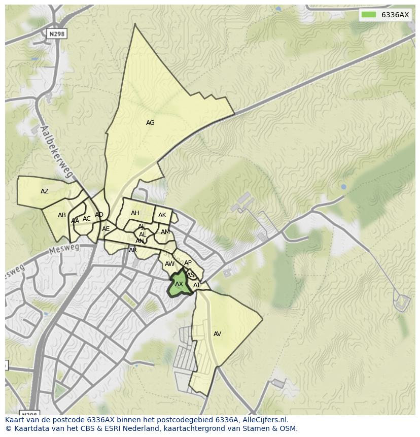 Afbeelding van het postcodegebied 6336 AX op de kaart.