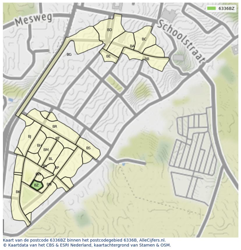 Afbeelding van het postcodegebied 6336 BZ op de kaart.