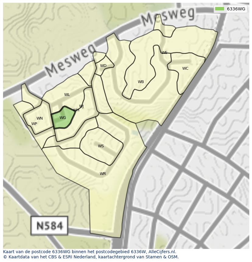 Afbeelding van het postcodegebied 6336 WG op de kaart.