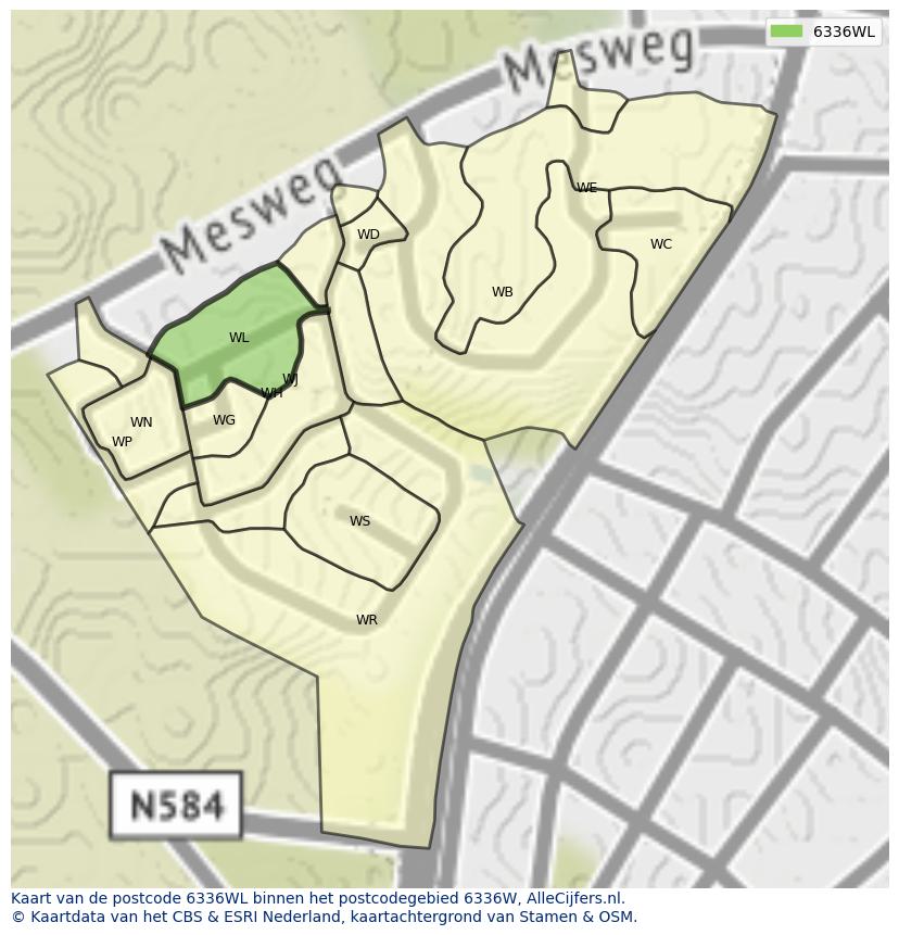 Afbeelding van het postcodegebied 6336 WL op de kaart.
