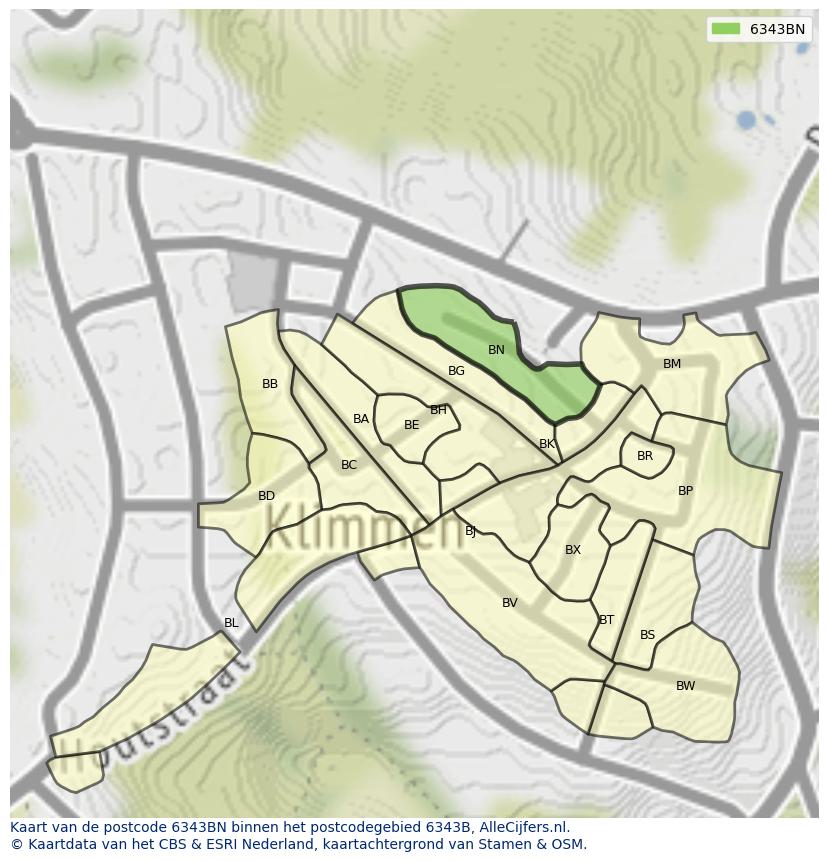 Afbeelding van het postcodegebied 6343 BN op de kaart.