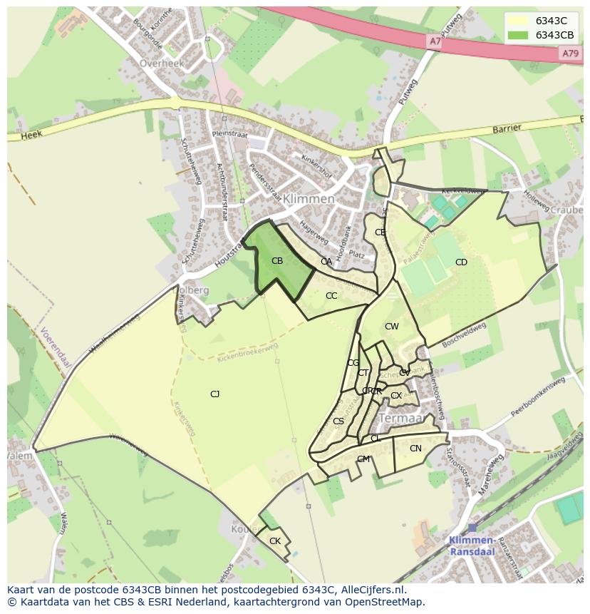 Afbeelding van het postcodegebied 6343 CB op de kaart.