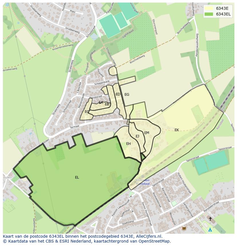 Afbeelding van het postcodegebied 6343 EL op de kaart.