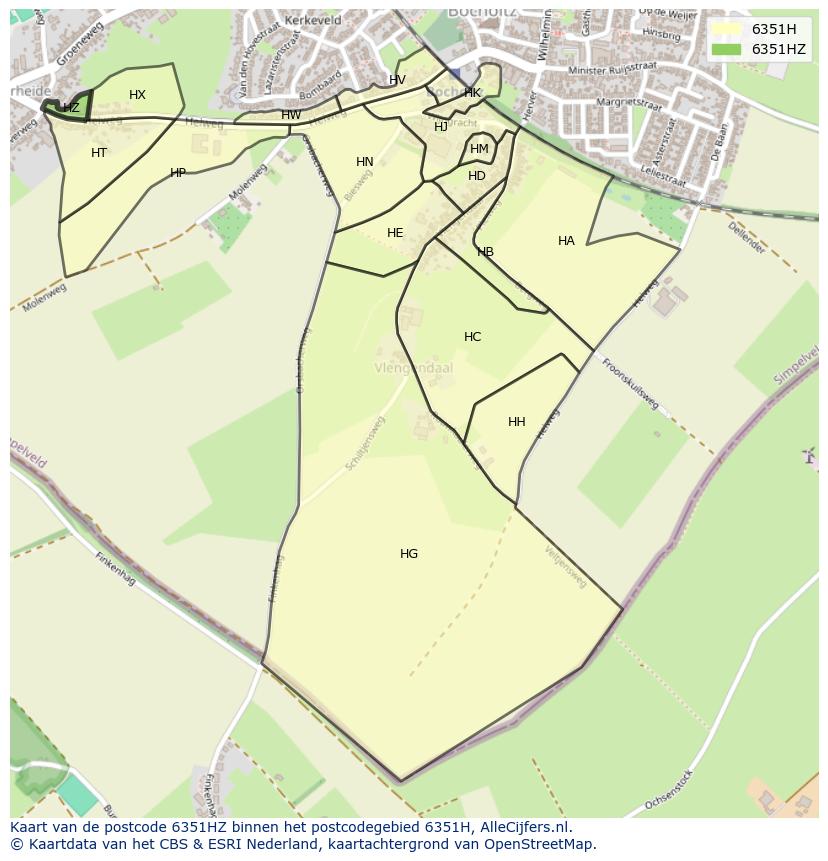 Afbeelding van het postcodegebied 6351 HZ op de kaart.