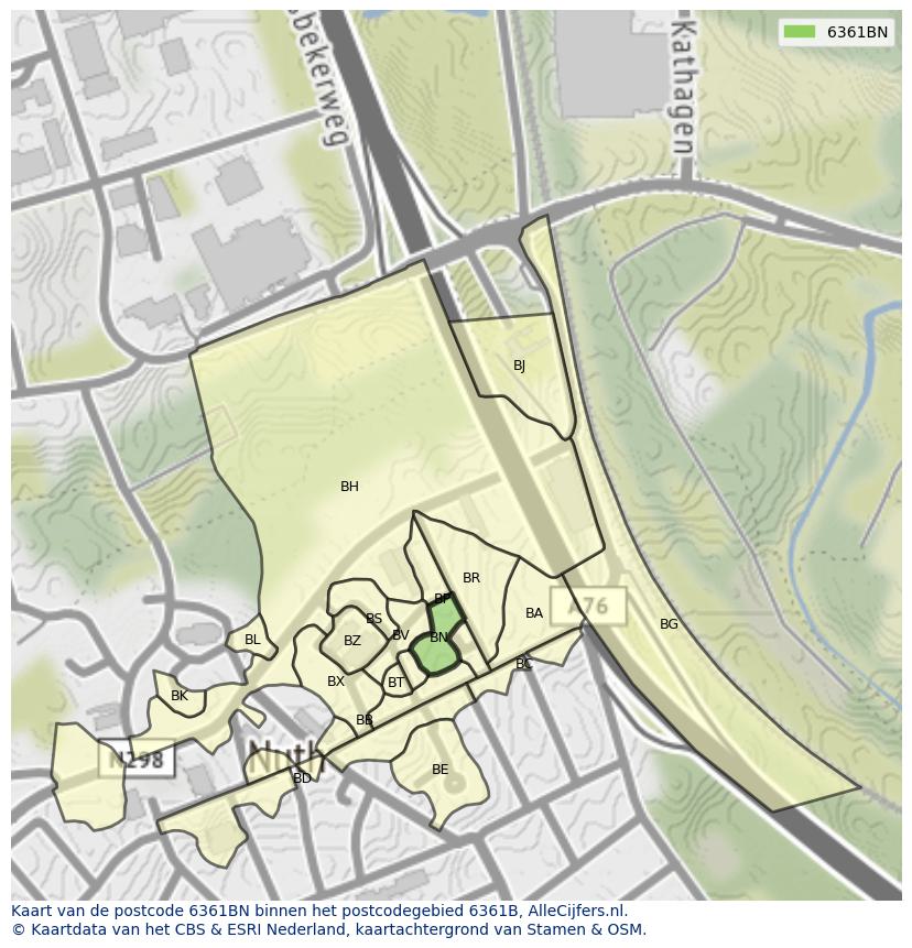 Afbeelding van het postcodegebied 6361 BN op de kaart.