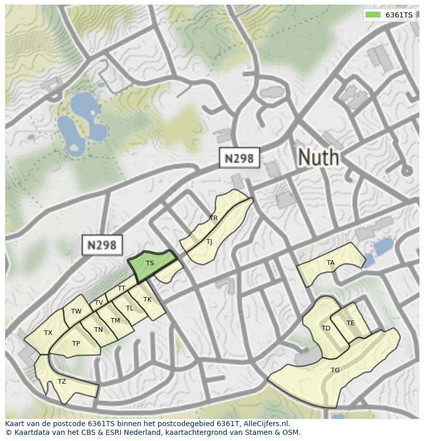 Afbeelding van het postcodegebied 6361 TS op de kaart.