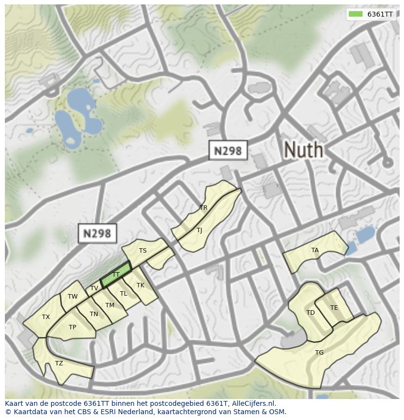 Afbeelding van het postcodegebied 6361 TT op de kaart.