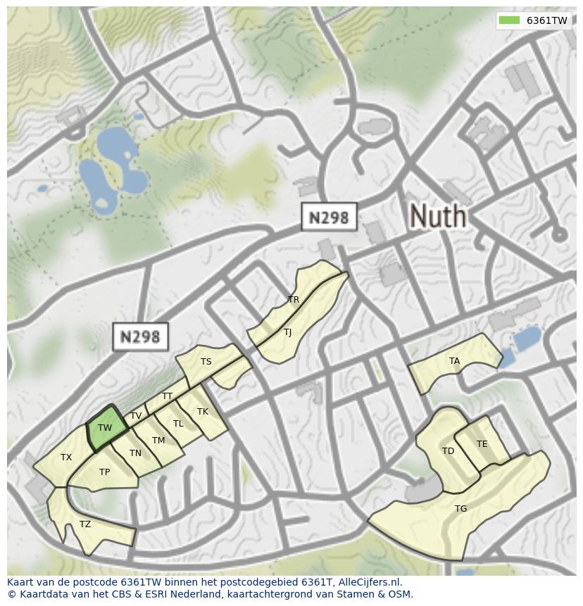Afbeelding van het postcodegebied 6361 TW op de kaart.