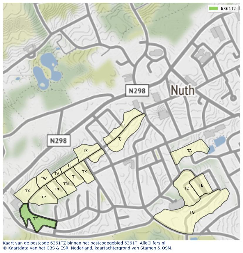 Afbeelding van het postcodegebied 6361 TZ op de kaart.