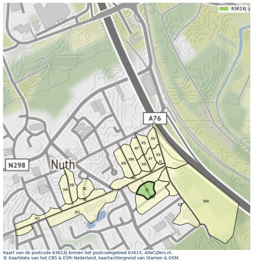 Afbeelding van het postcodegebied 6361 XJ op de kaart.
