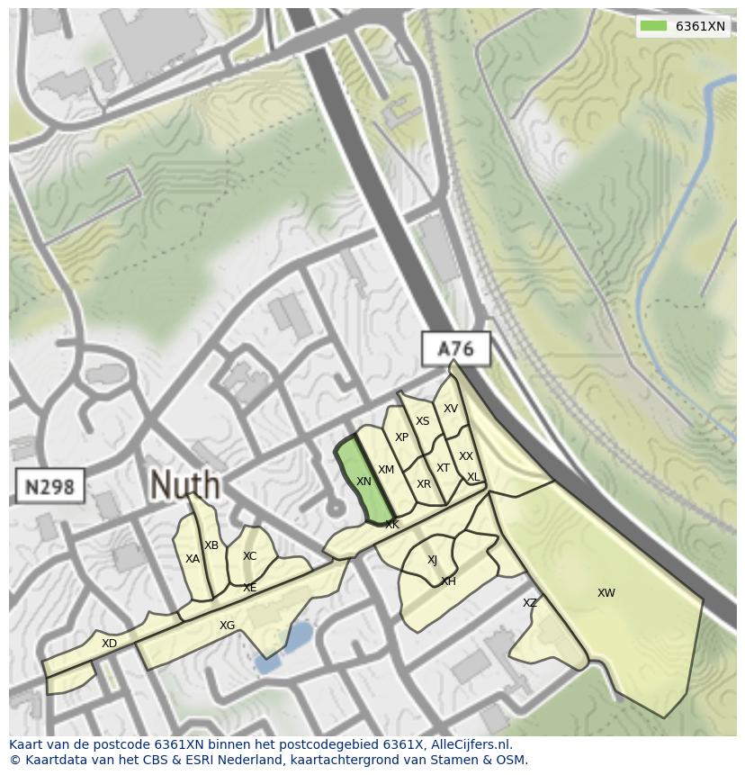Afbeelding van het postcodegebied 6361 XN op de kaart.