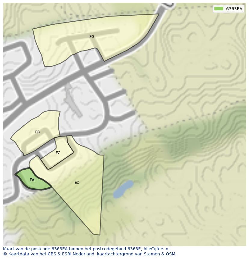 Afbeelding van het postcodegebied 6363 EA op de kaart.