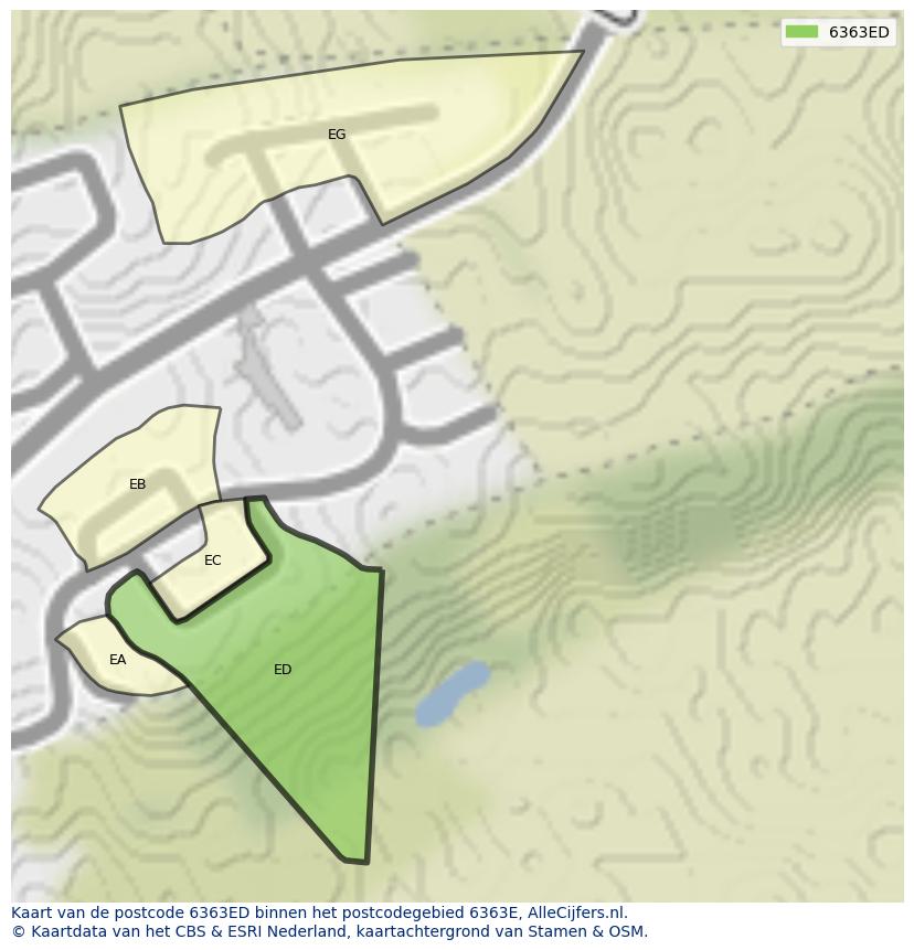 Afbeelding van het postcodegebied 6363 ED op de kaart.