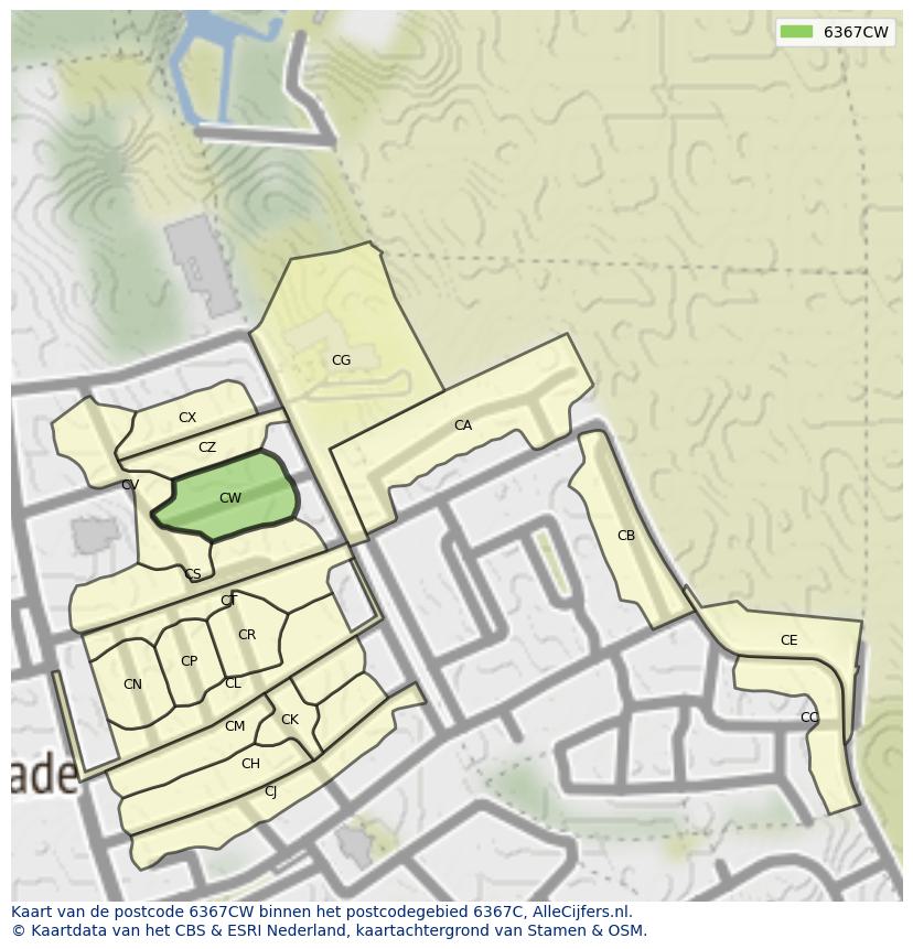 Afbeelding van het postcodegebied 6367 CW op de kaart.