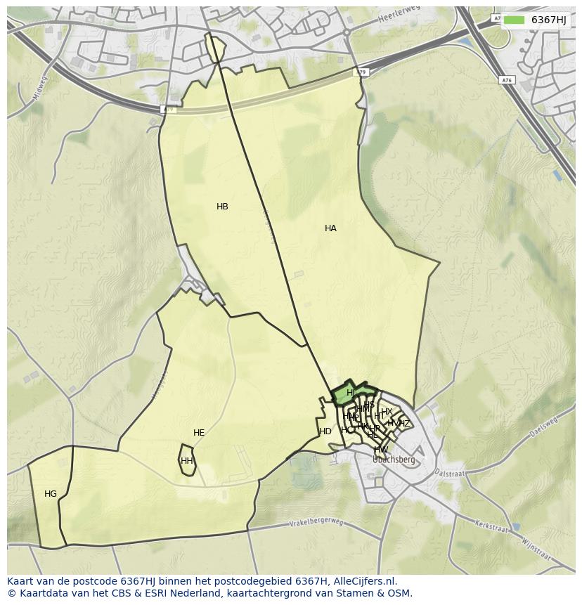 Afbeelding van het postcodegebied 6367 HJ op de kaart.