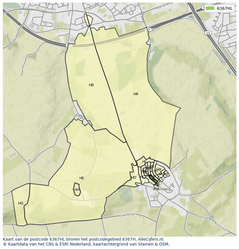 Afbeelding van het postcodegebied 6367 HL op de kaart.