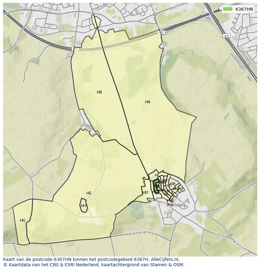 Afbeelding van het postcodegebied 6367 HN op de kaart.