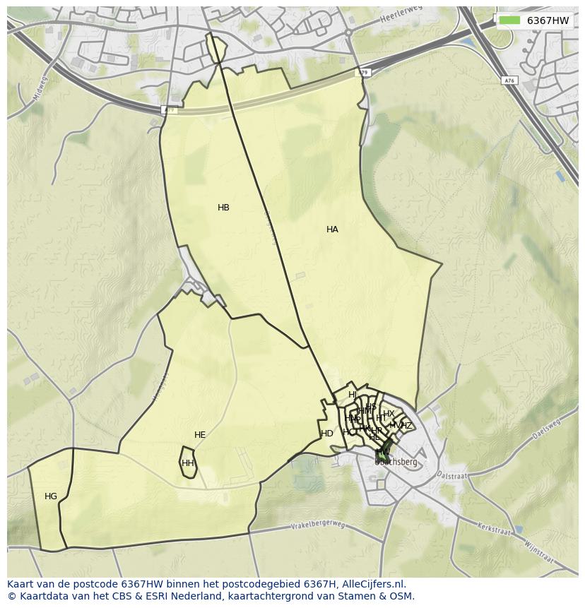 Afbeelding van het postcodegebied 6367 HW op de kaart.