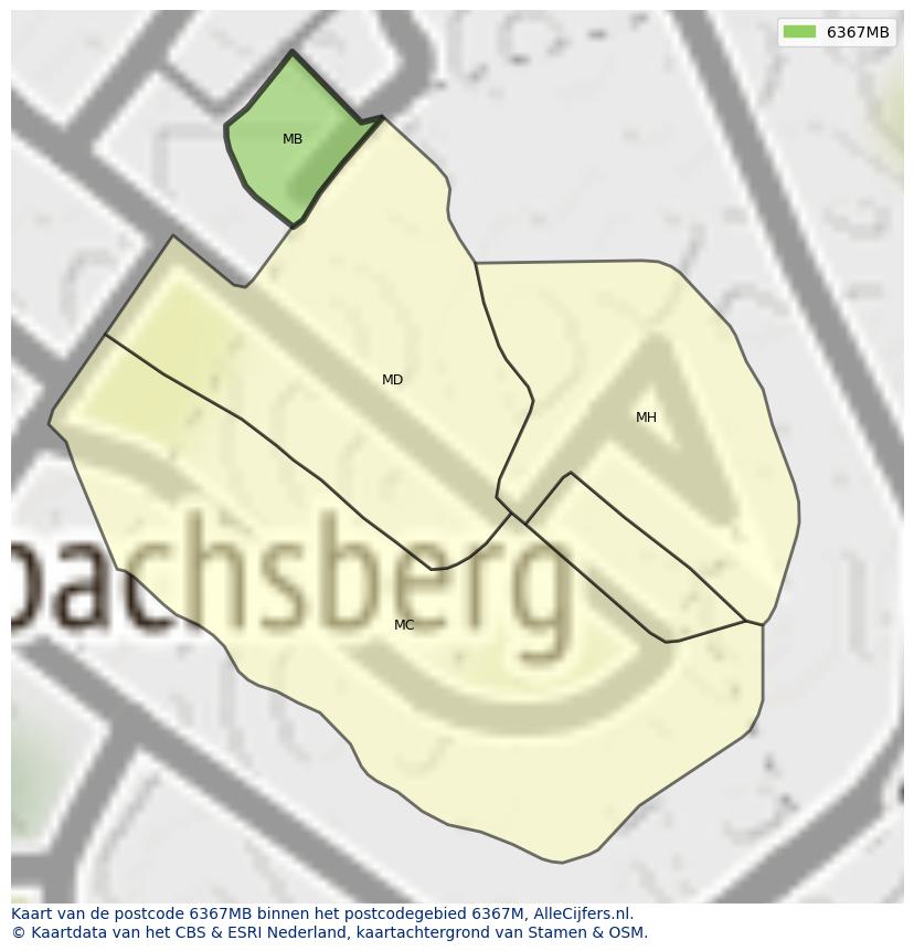 Afbeelding van het postcodegebied 6367 MB op de kaart.