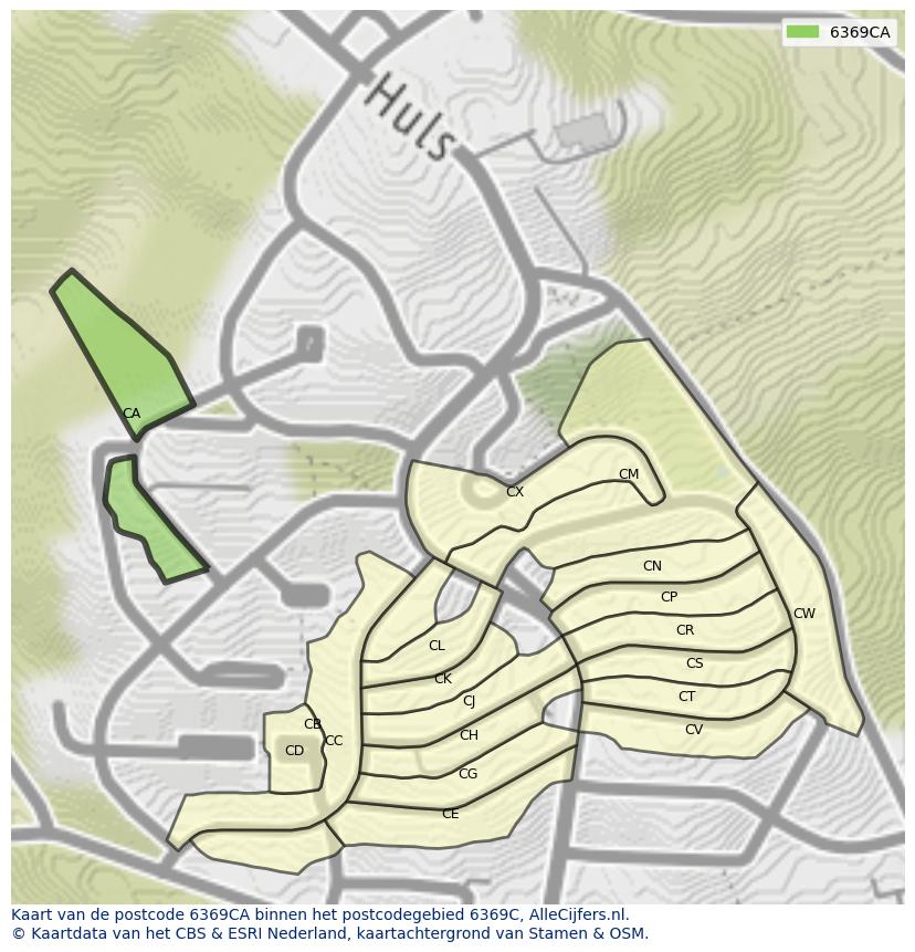Afbeelding van het postcodegebied 6369 CA op de kaart.