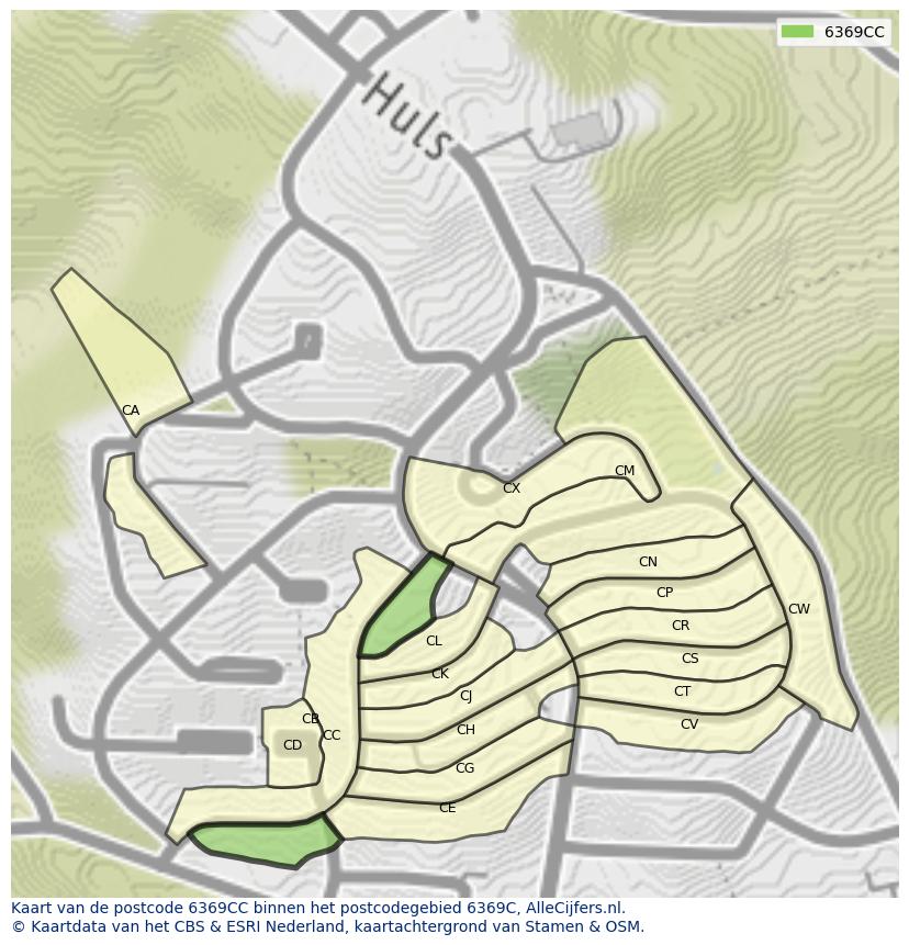 Afbeelding van het postcodegebied 6369 CC op de kaart.