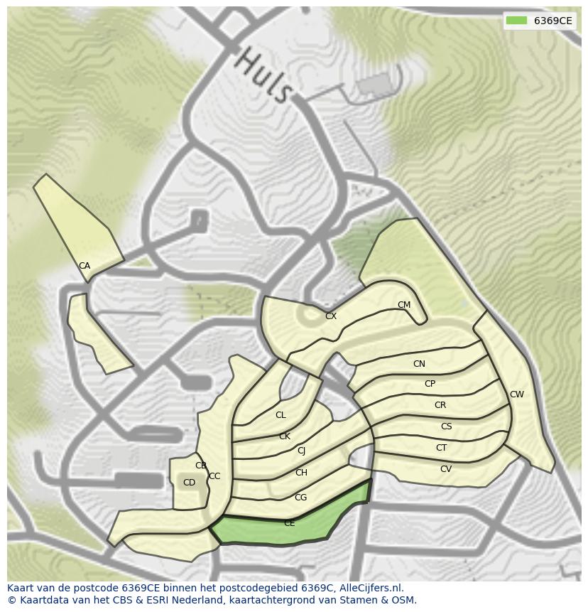 Afbeelding van het postcodegebied 6369 CE op de kaart.