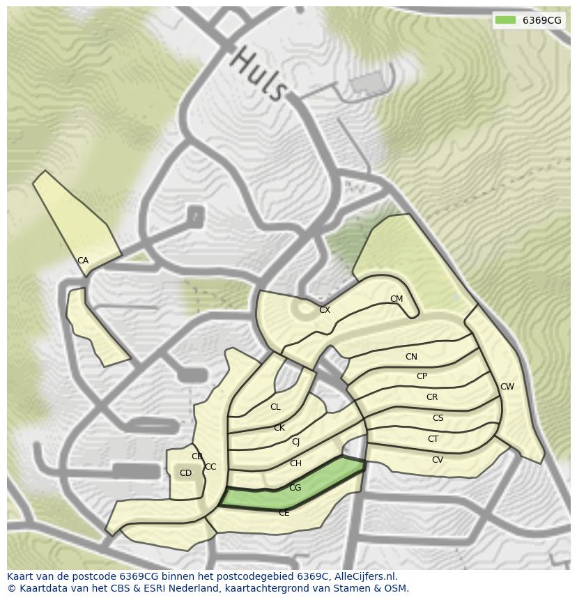 Afbeelding van het postcodegebied 6369 CG op de kaart.