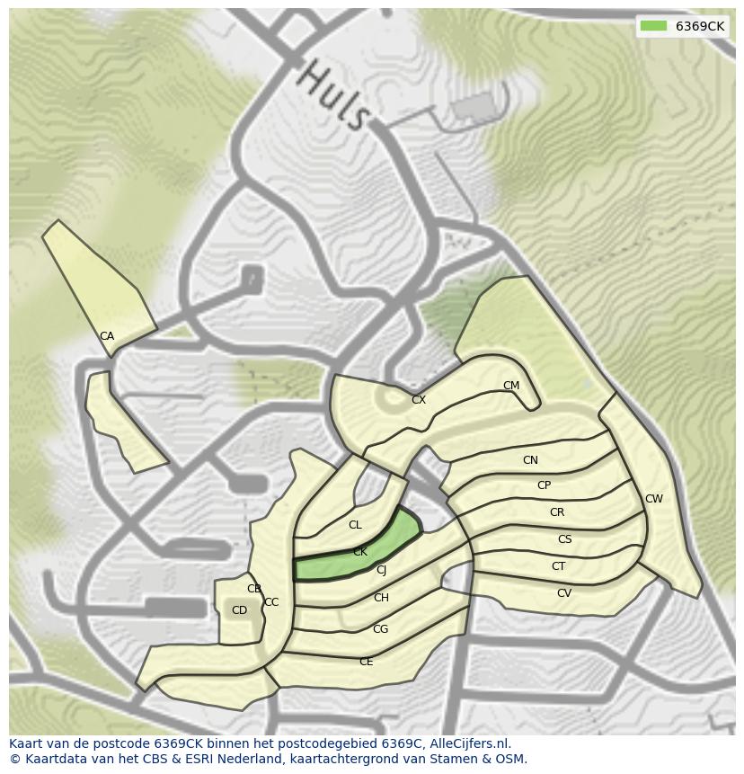 Afbeelding van het postcodegebied 6369 CK op de kaart.