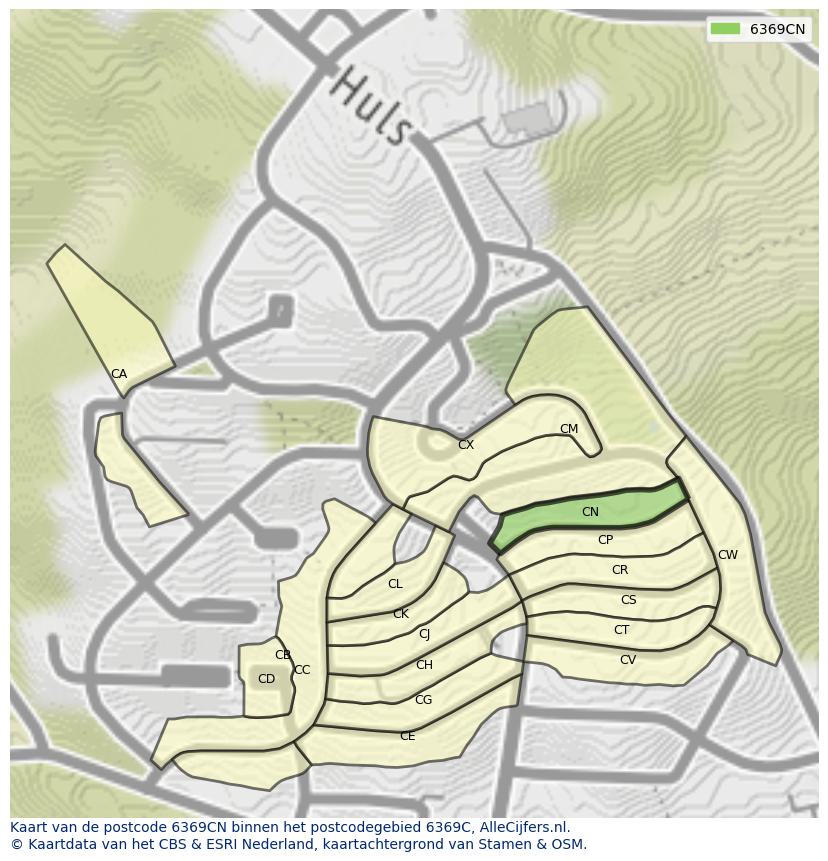 Afbeelding van het postcodegebied 6369 CN op de kaart.