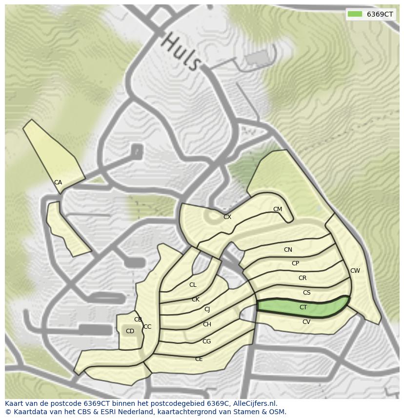 Afbeelding van het postcodegebied 6369 CT op de kaart.