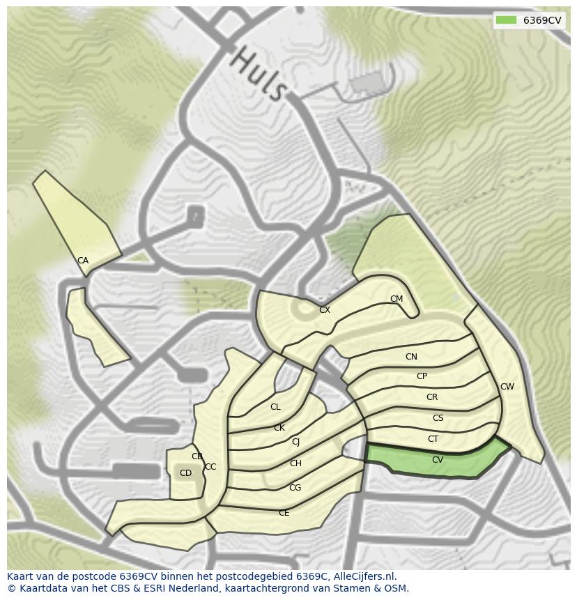 Afbeelding van het postcodegebied 6369 CV op de kaart.