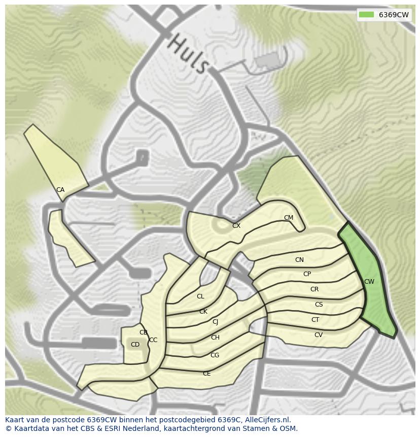 Afbeelding van het postcodegebied 6369 CW op de kaart.
