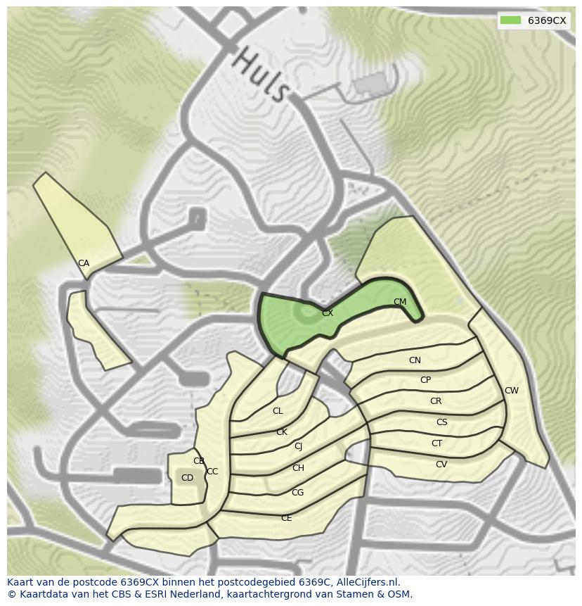 Afbeelding van het postcodegebied 6369 CX op de kaart.