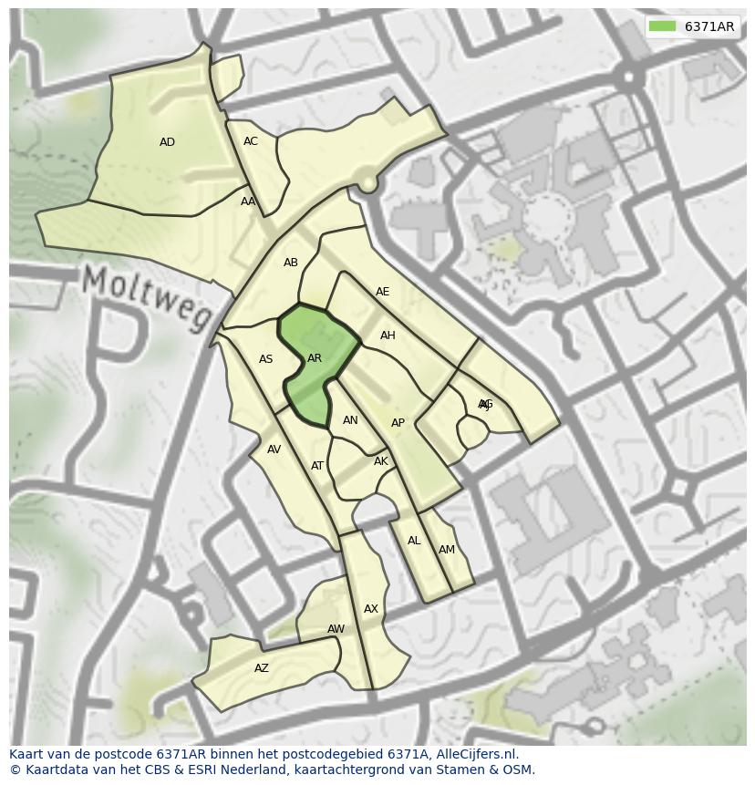 Afbeelding van het postcodegebied 6371 AR op de kaart.