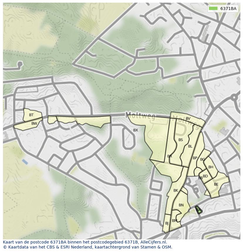 Afbeelding van het postcodegebied 6371 BA op de kaart.