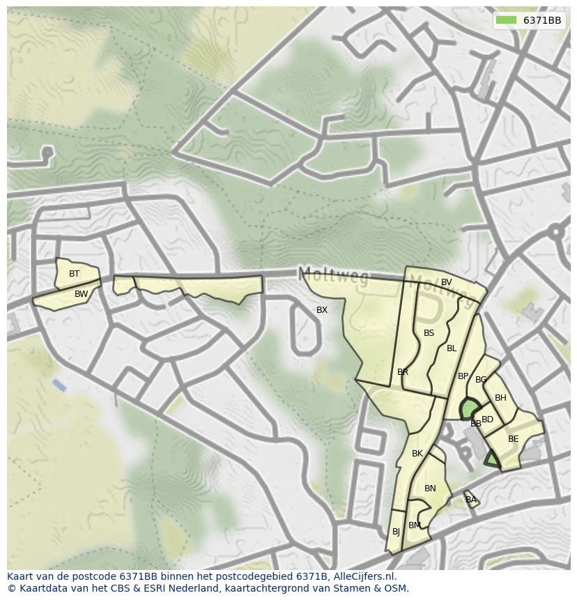 Afbeelding van het postcodegebied 6371 BB op de kaart.