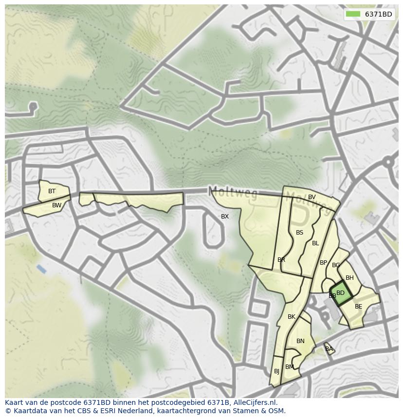 Afbeelding van het postcodegebied 6371 BD op de kaart.