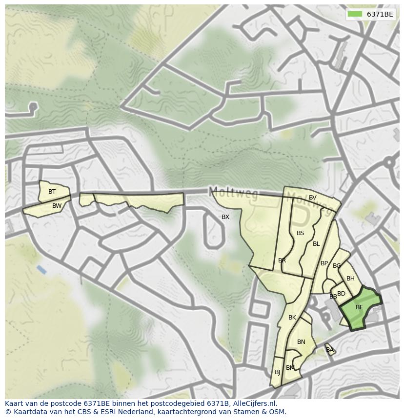 Afbeelding van het postcodegebied 6371 BE op de kaart.