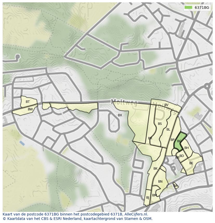 Afbeelding van het postcodegebied 6371 BG op de kaart.