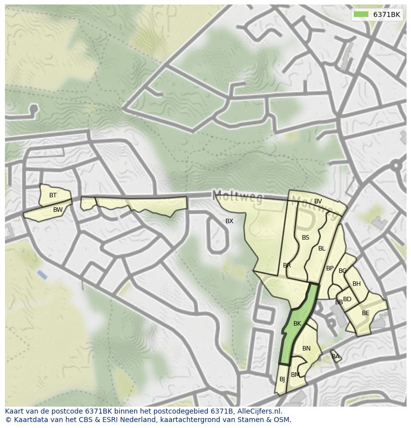 Afbeelding van het postcodegebied 6371 BK op de kaart.