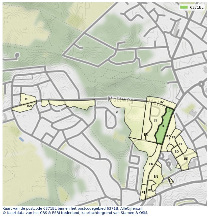 Afbeelding van het postcodegebied 6371 BL op de kaart.